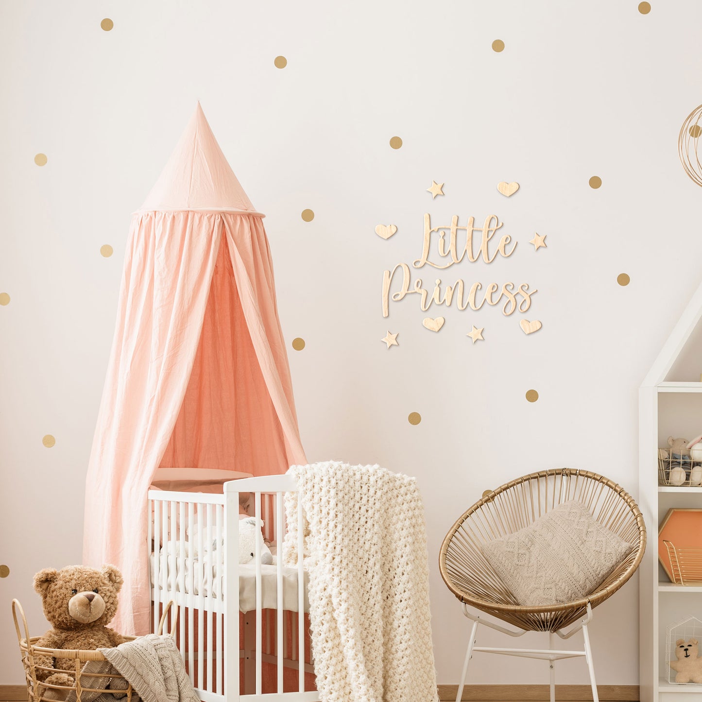 3D Schriftzug - "Little Princess" + Dekoelemente aus Holz - naturfarben, unbehandelt