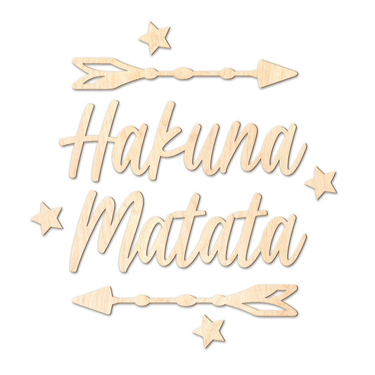 3D Schriftzug - "Hakuna Matata" + Dekoelemente aus Holz - naturfarben, unbehandelt