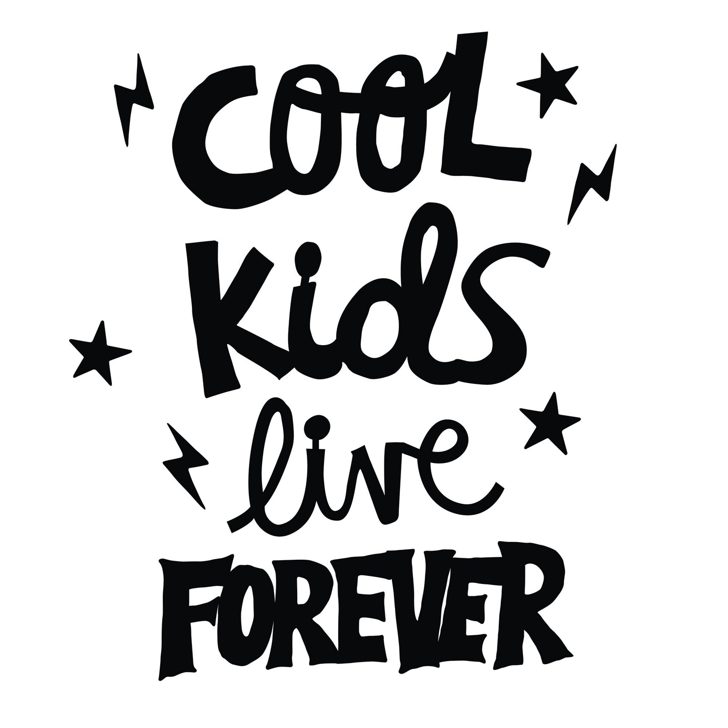 3D Schriftzug - "Cool kids live forever" + Dekoelemente aus Holz - naturfarben, unbehandelt