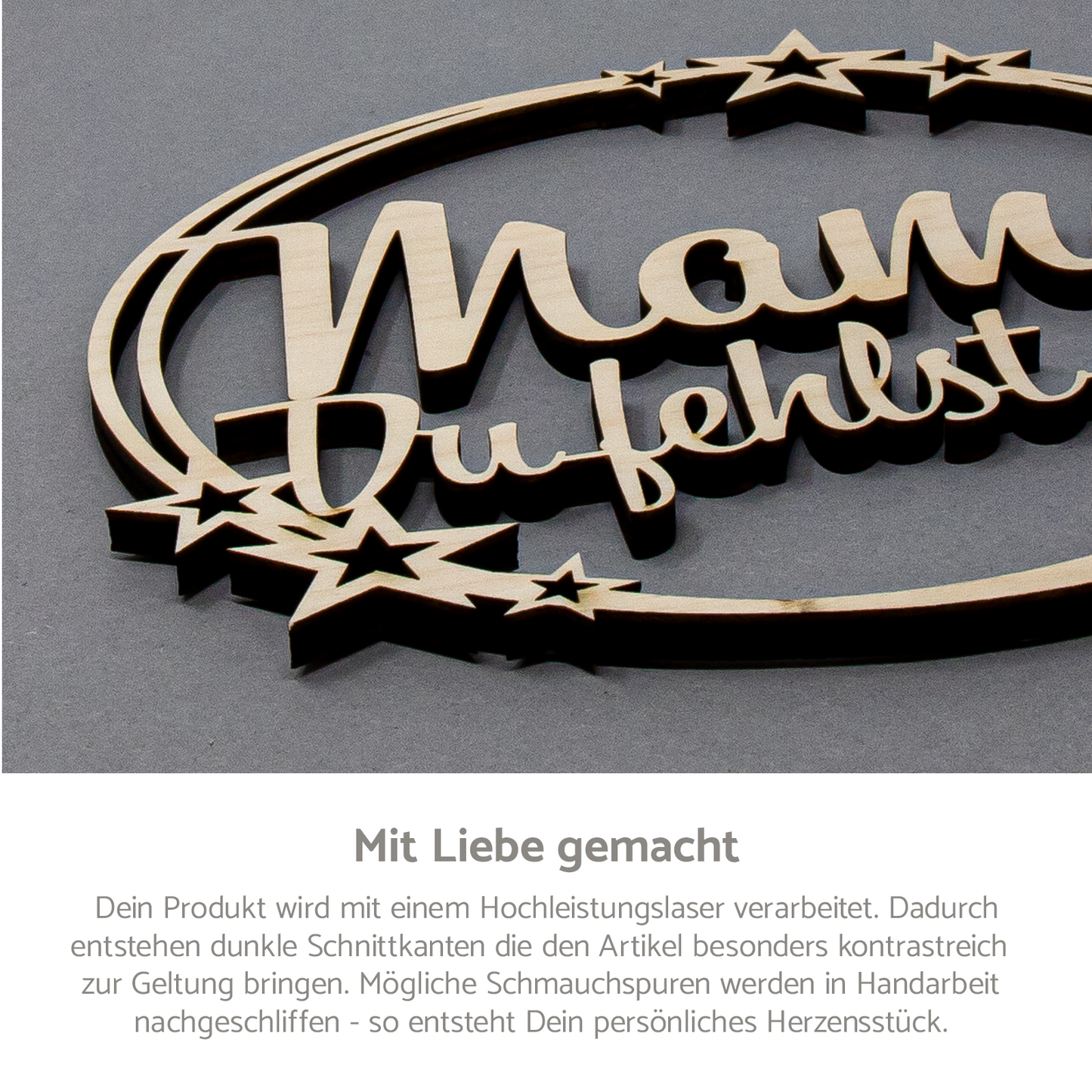 Grabstecker aus Holz „Sternchenring + Mama + Botschaft“ zur Grabgestaltung