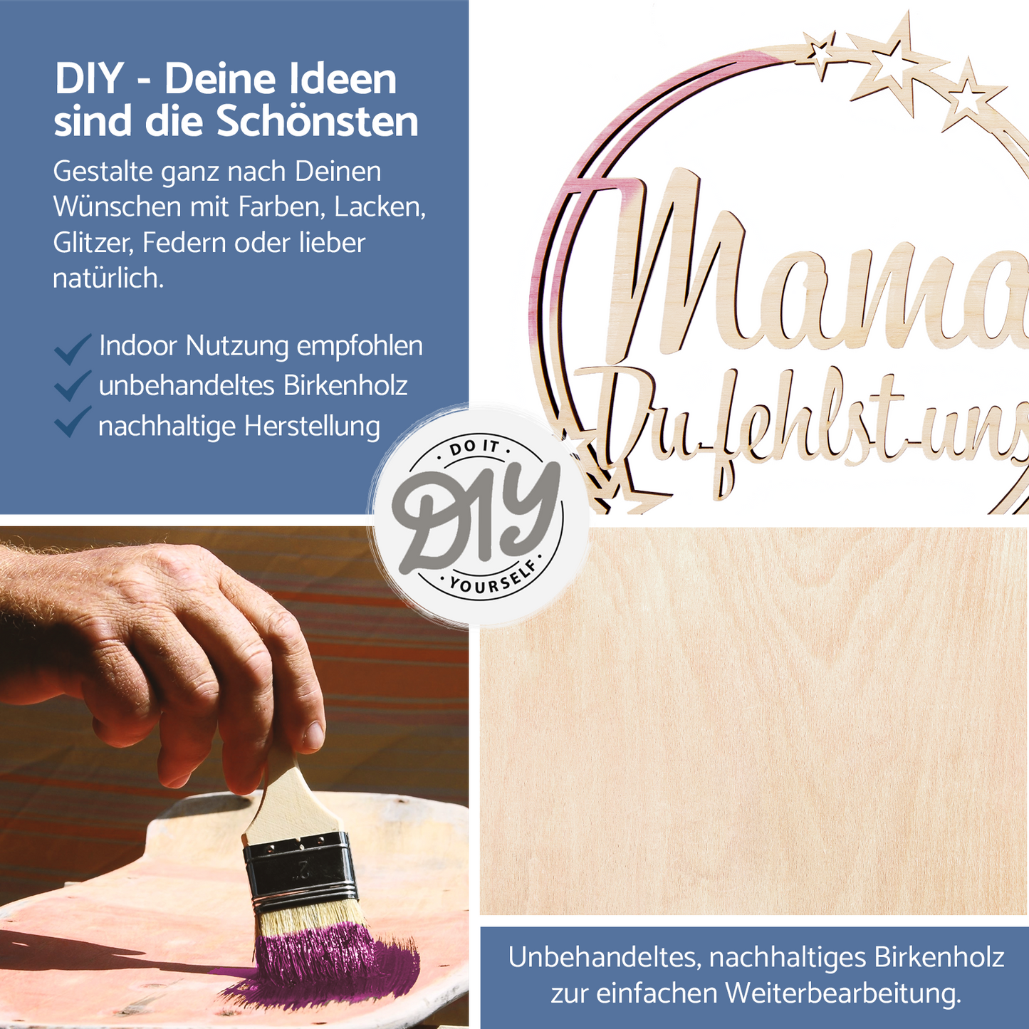 Grabstecker aus Holz „Sternchenring + Mama + Botschaft“ zur Grabgestaltung