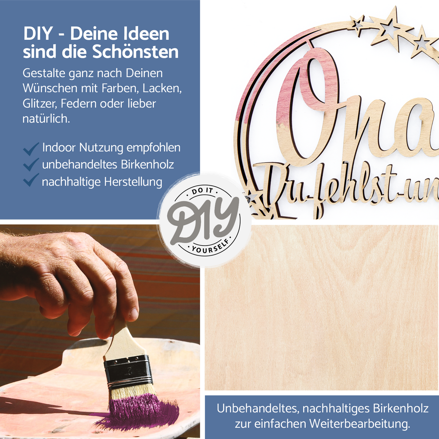 Grabstecker aus Holz „Sternchenring + Opa + Botschaft“ zur Grabgestaltung