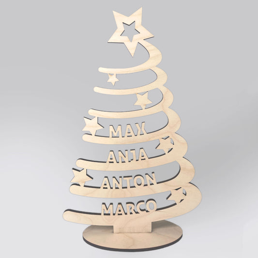 Individueller Tischaufsteller "Tannenbaum" für die Festtafel an Weihnachten - mit Deinen Wunschnamen.